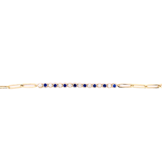 Diamond, Blue Sapphire & Gold Link Bracelet
