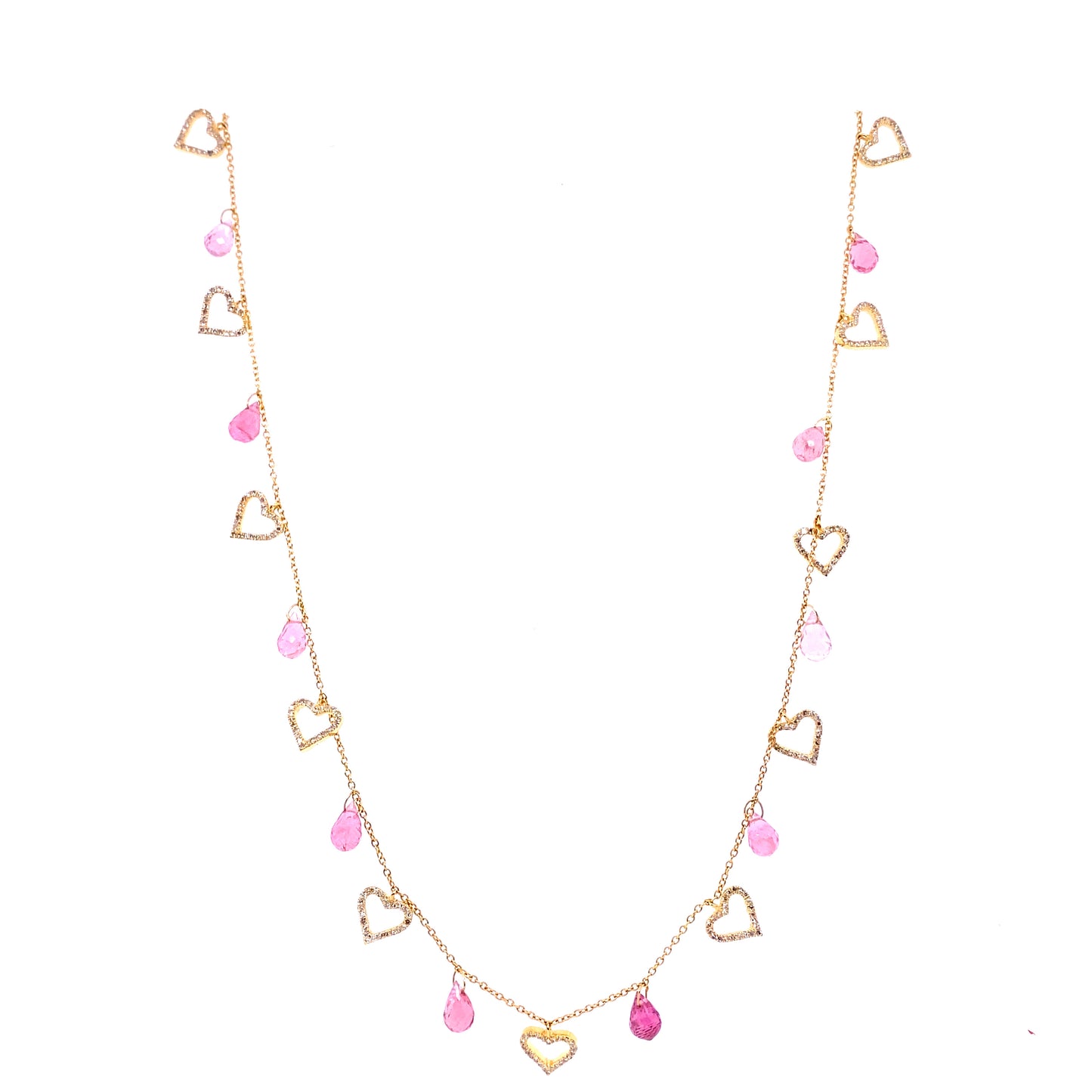 Pink Tourmaline, Diamond & Gold Heart Necklace