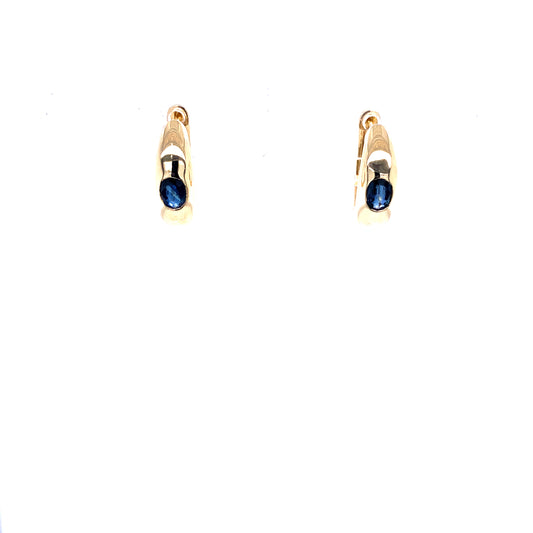Blue Sapphire & Gold Huggie Earrings
