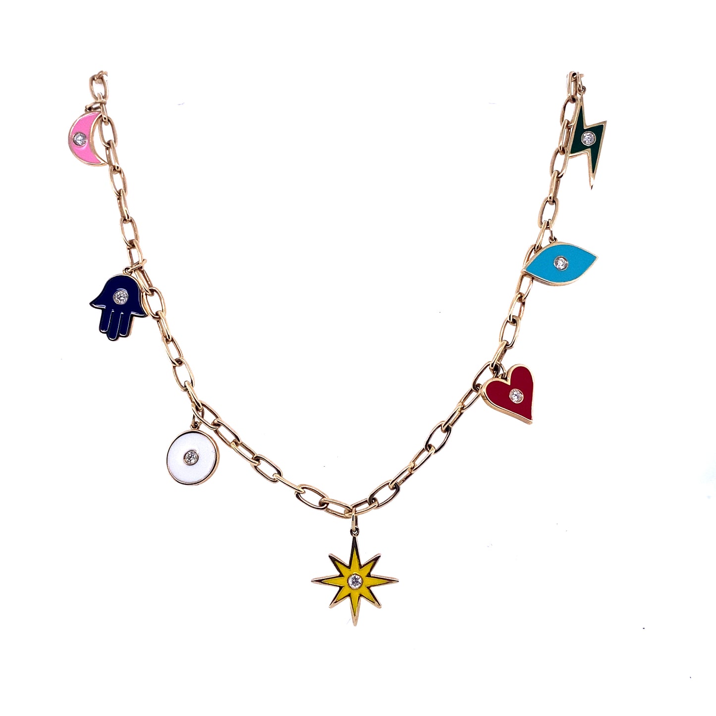 Gold & Diamond Multi-Color Charms Necklace