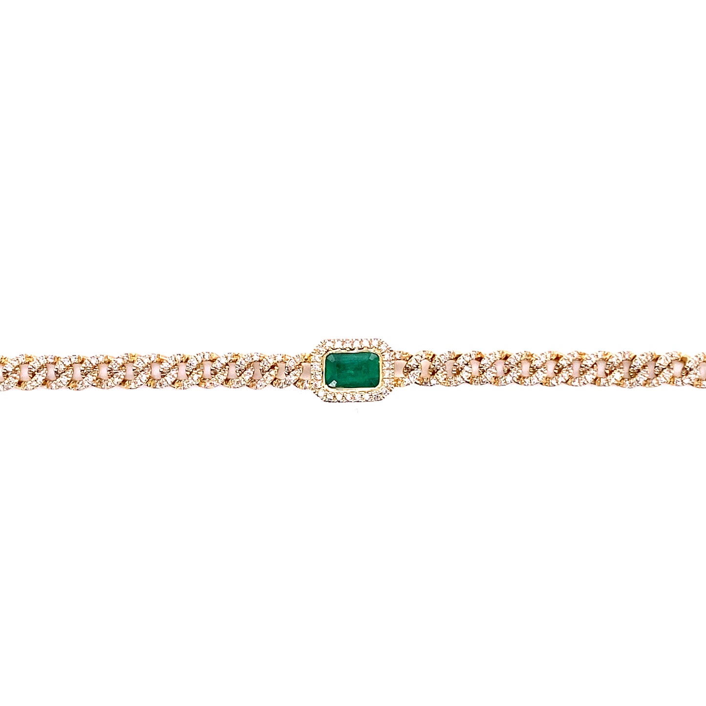 Diamond, Emerald & Gold Cuban Bracelet