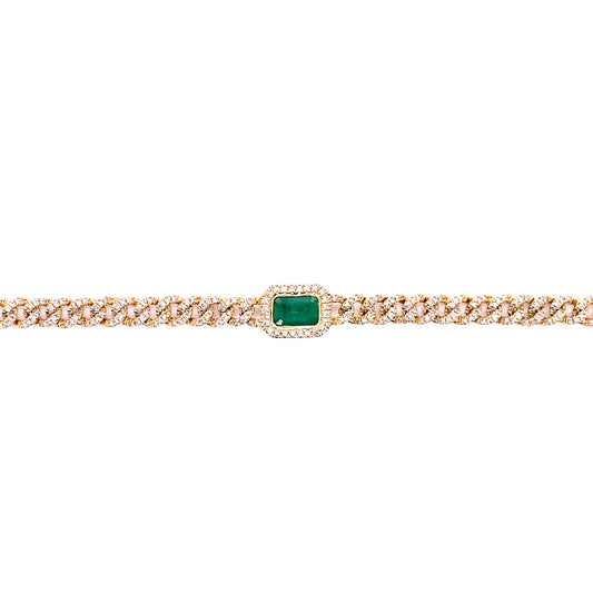 Diamond, Emerald & Gold Cuban Bracelet