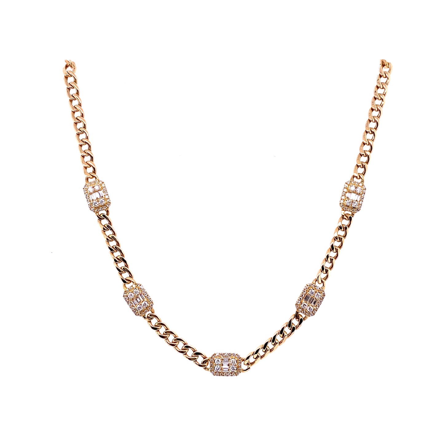 Gold & Diamond Station Chain Necklace