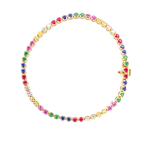 Multi-Stone & Gold Tennis Bracelet