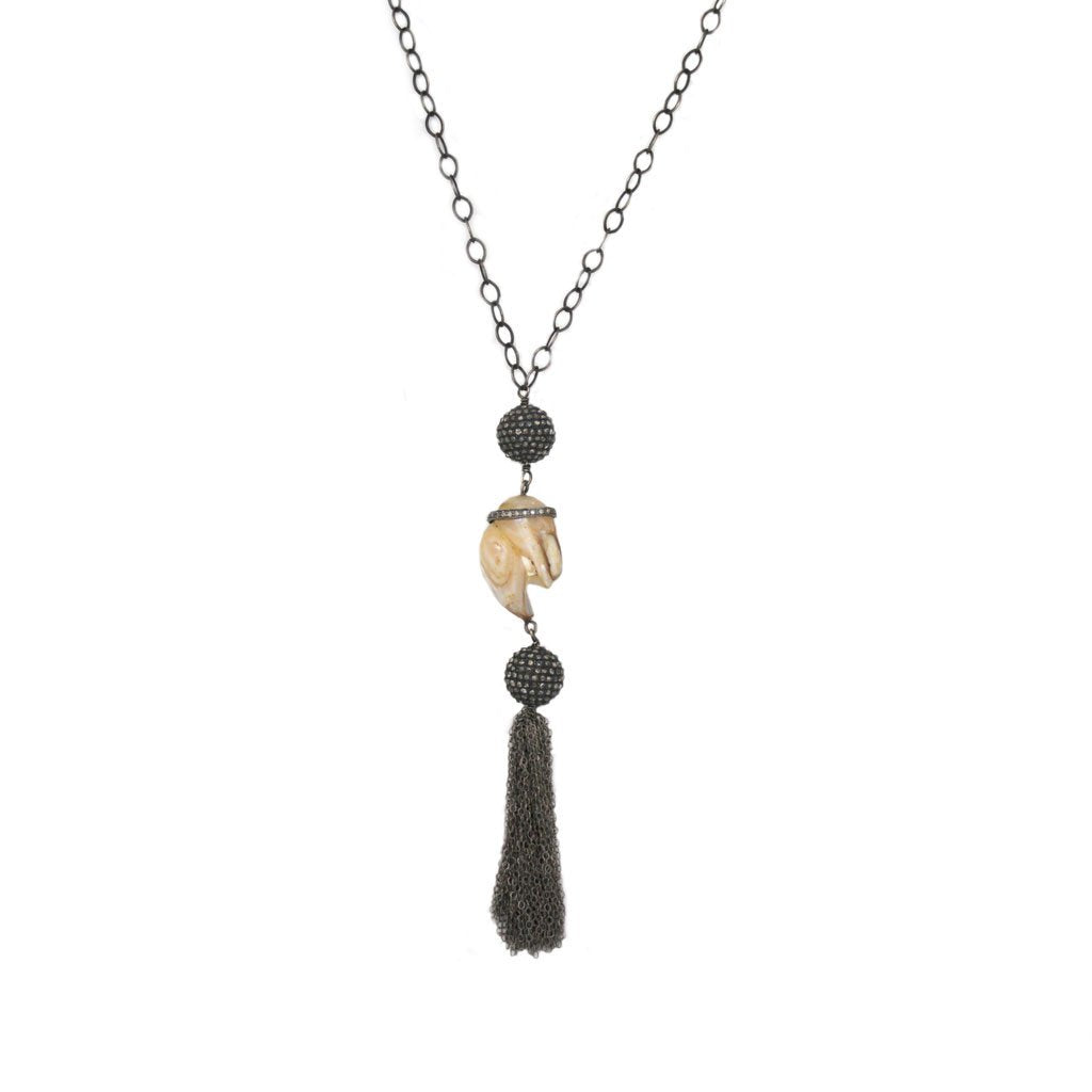 Diamond, Pearl & Rhodium Tassel Necklace