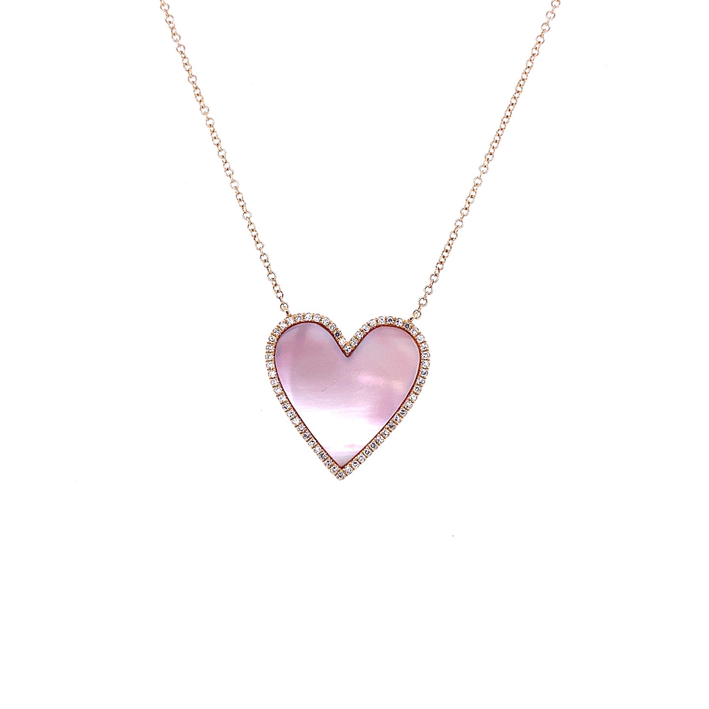 Pink Pearl, Diamond & Gold Heart Necklace
