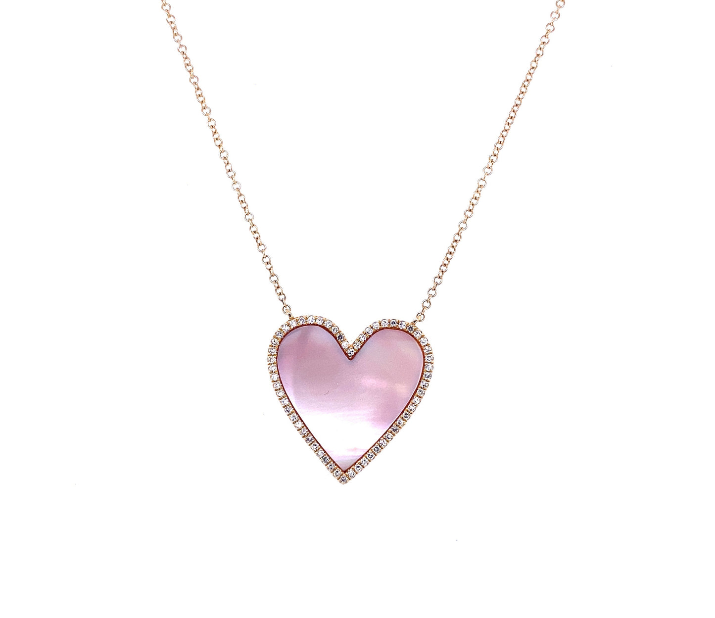 Pink Pearl, Diamond & Gold Heart Necklace