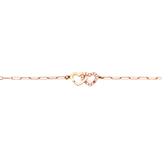 Diamond & Rose Gold Double Heart Link Bracelet