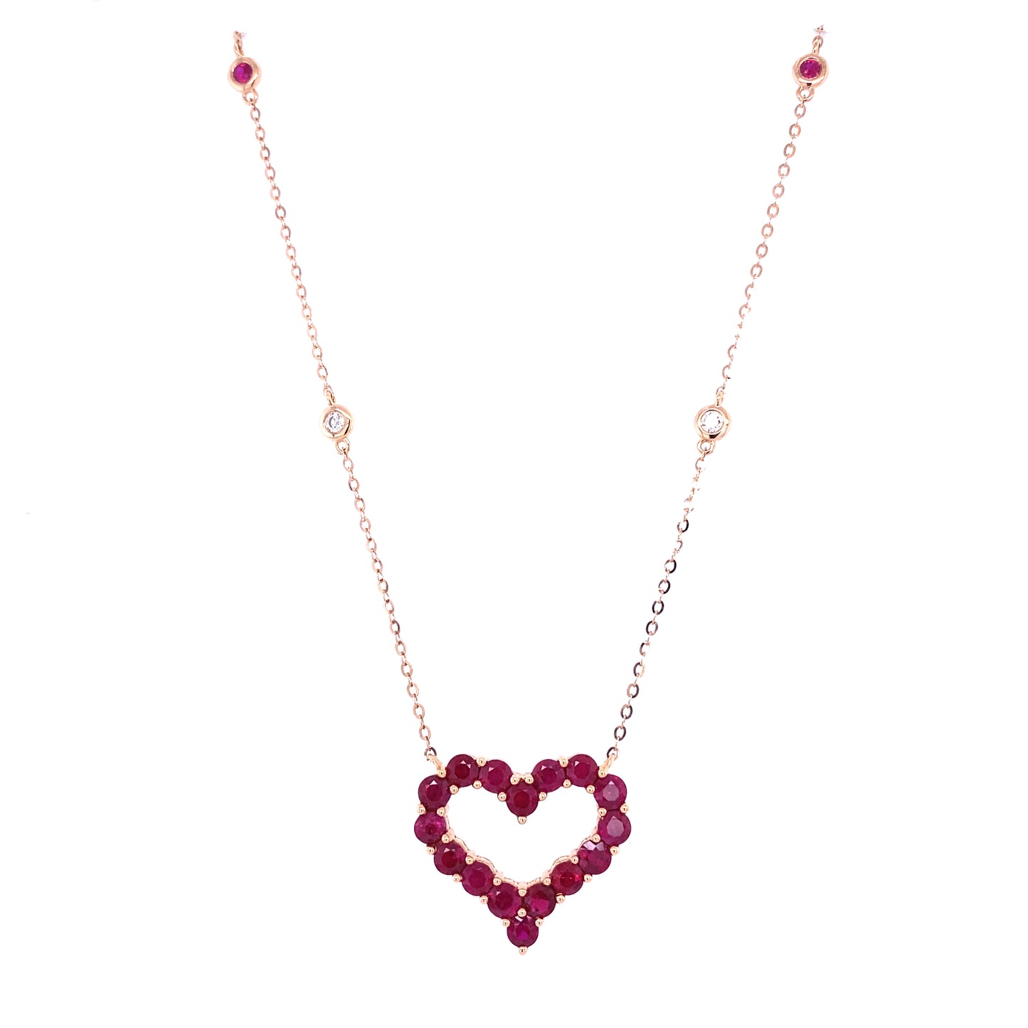 Ruby, Diamond & Rose Gold Heart Necklace