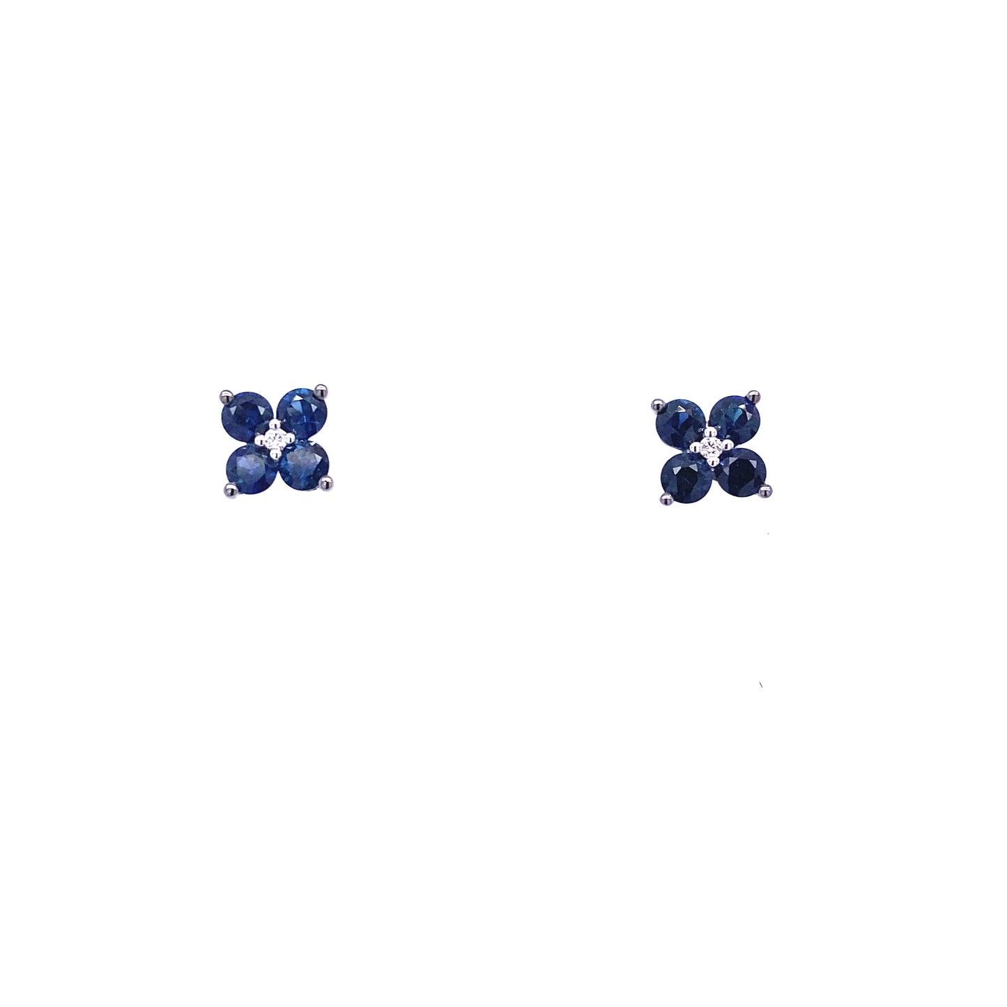 Blue Sapphire & White Gold Flower Stud Earrings