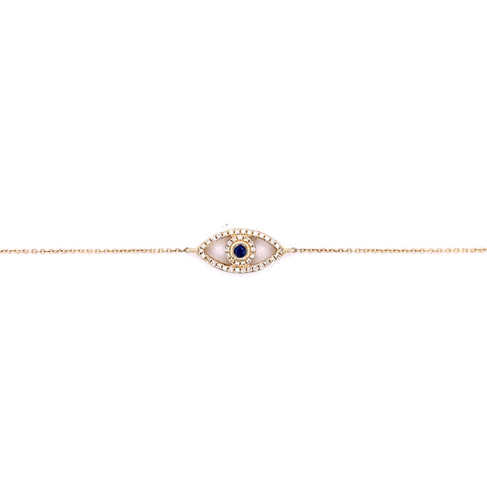 Diamond & Gold with Blue Sapphire Evil Eye Bracelet