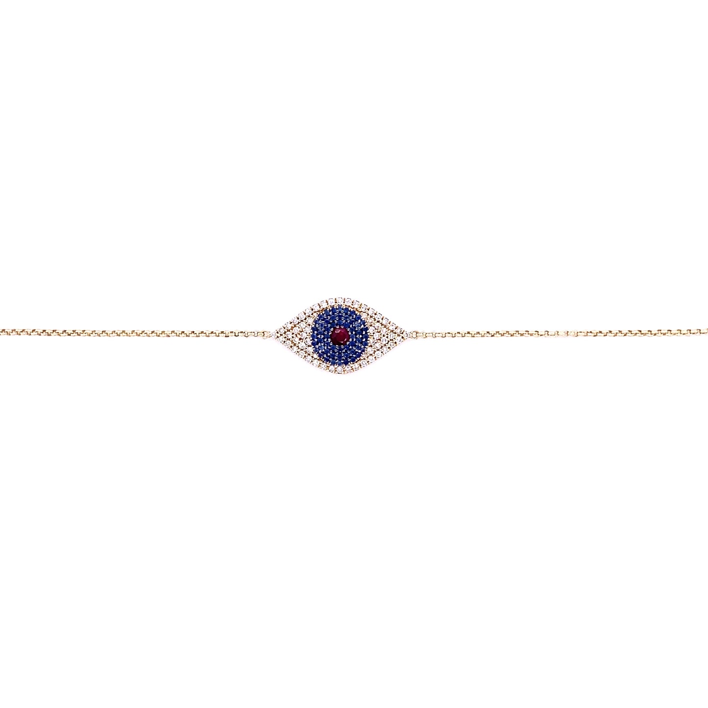 Diamond & Gold with Ruby and Blue Sapphire Evil Eye Bracelet