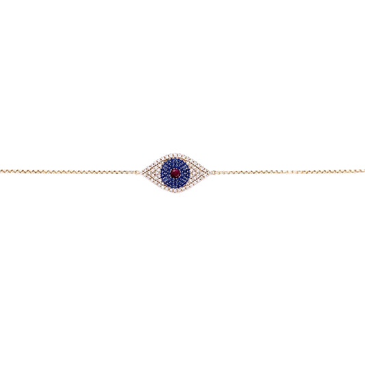 Diamond & Gold with Ruby and Blue Sapphire Evil Eye Bracelet