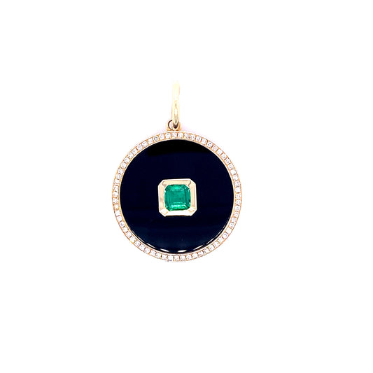 Diamond, Black Onyx & Gold With Emerald Charm