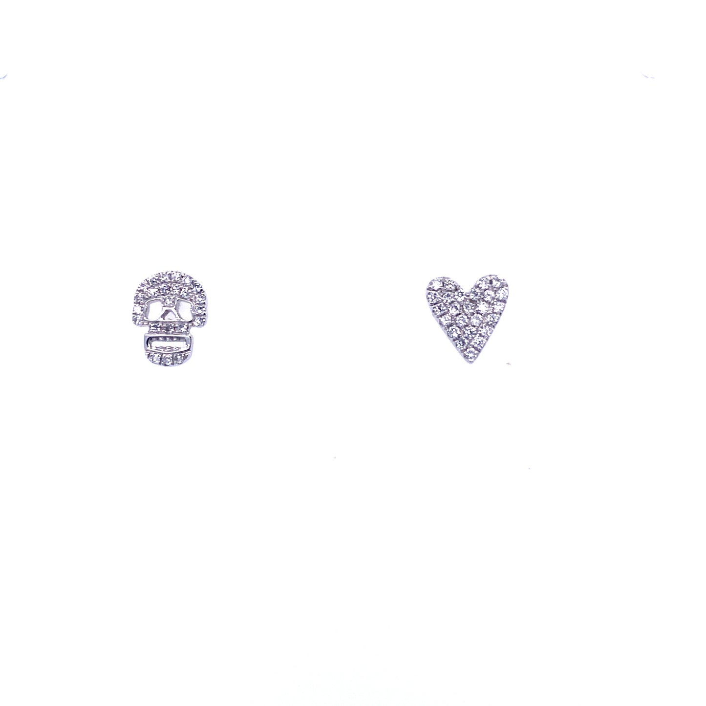 White Gold & Diamond Skull and Heart Earrings