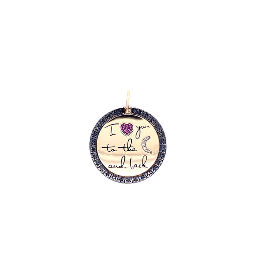 Gold & Black Diamond with Ruby 'I Love you to the Moon and Back' Charm