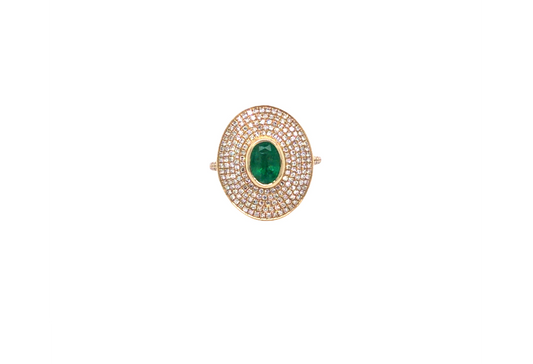 Diamond, Emerald & Gold Oval Pinky Ring