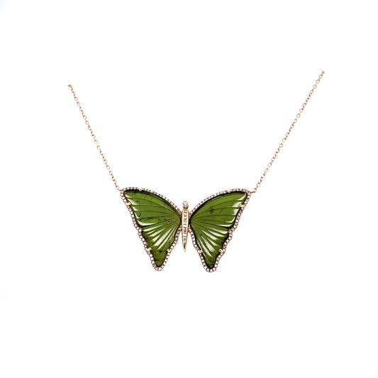 Diamond & Green Tourmaline Butterfly Necklace