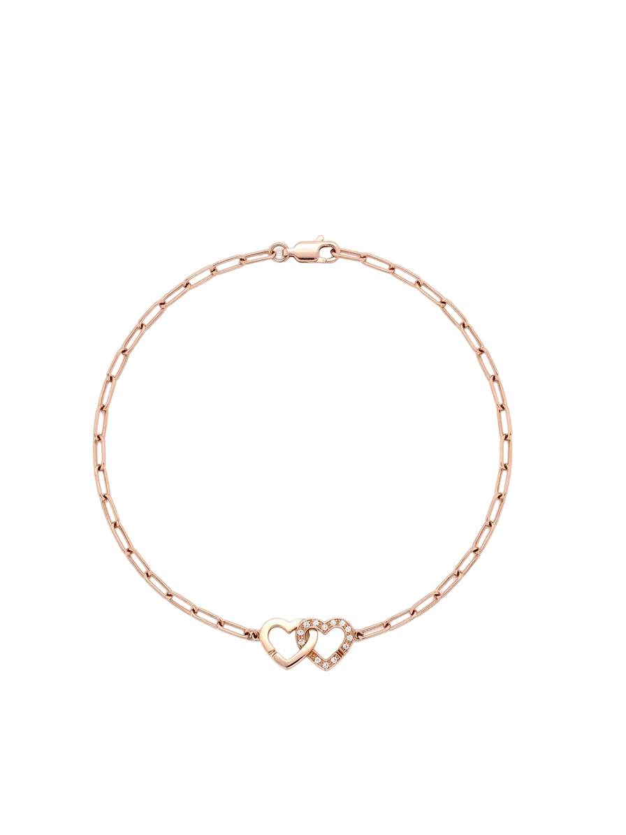 Diamond & Rose Gold Double Heart Link Bracelet
