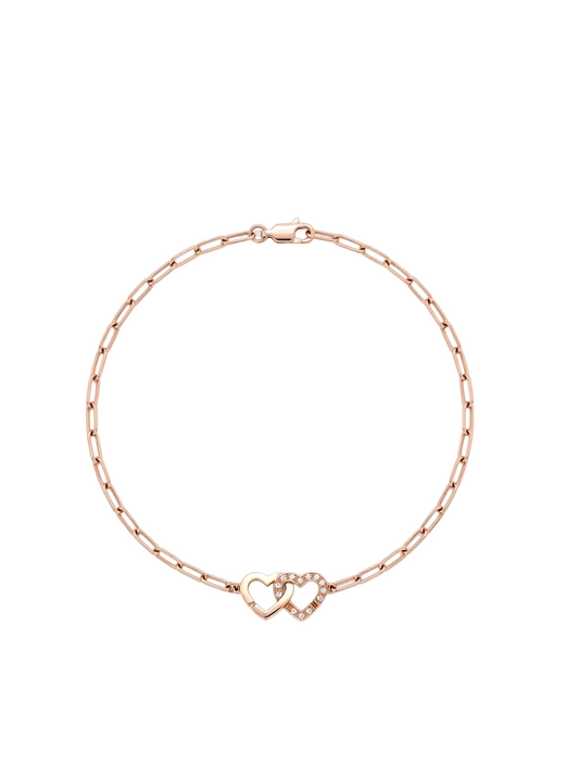 Diamond & Rose Gold Double Heart Link Bracelet