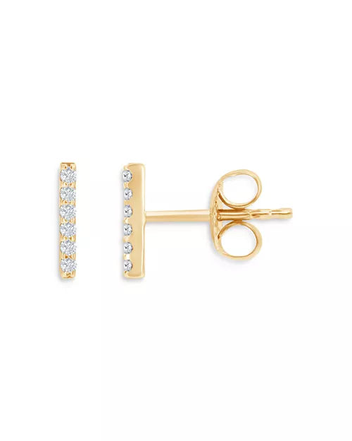 Diamond & Gold Bar Stud Earrings