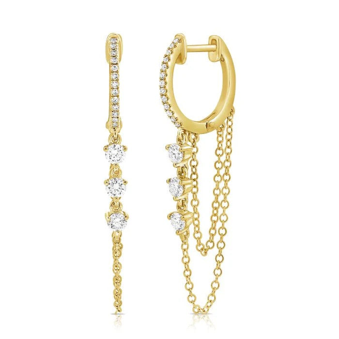 Diamond & Gold Huggie Double Chain Earrings – Andreiafuzon