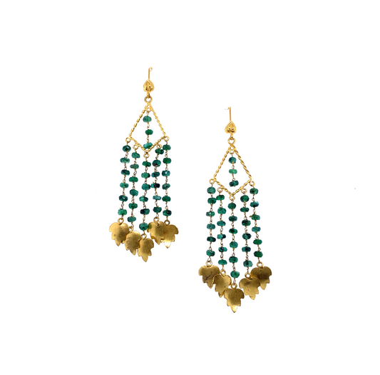 Emerald Chandelier Drop & Gold Leaf Earrings