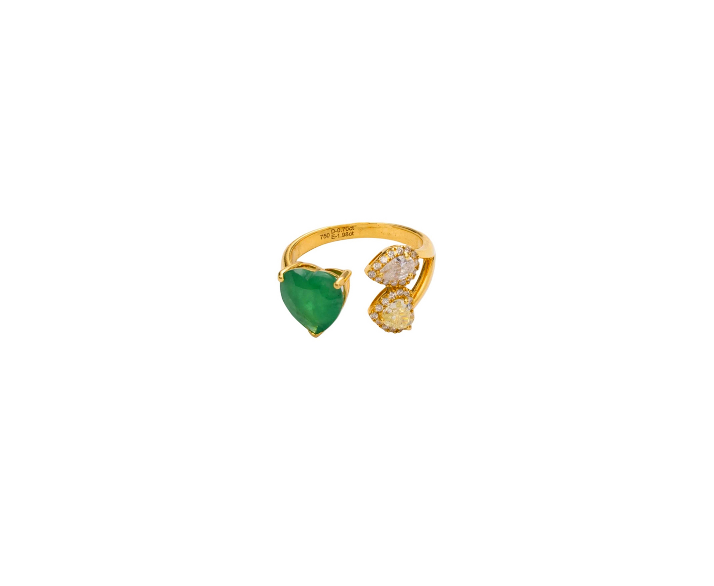 Emerald Heart & Double Diamond Teardrop & Gold Ring