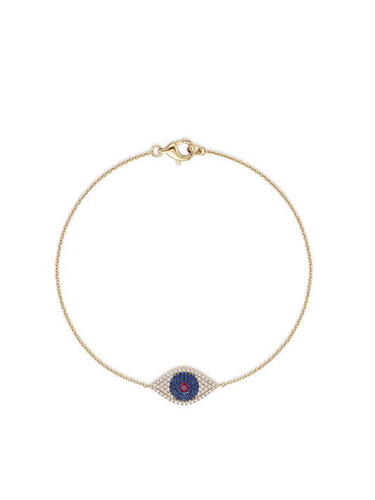 Diamond & Gold with Ruby and Blue Sapphire Evil Eye Bracelet