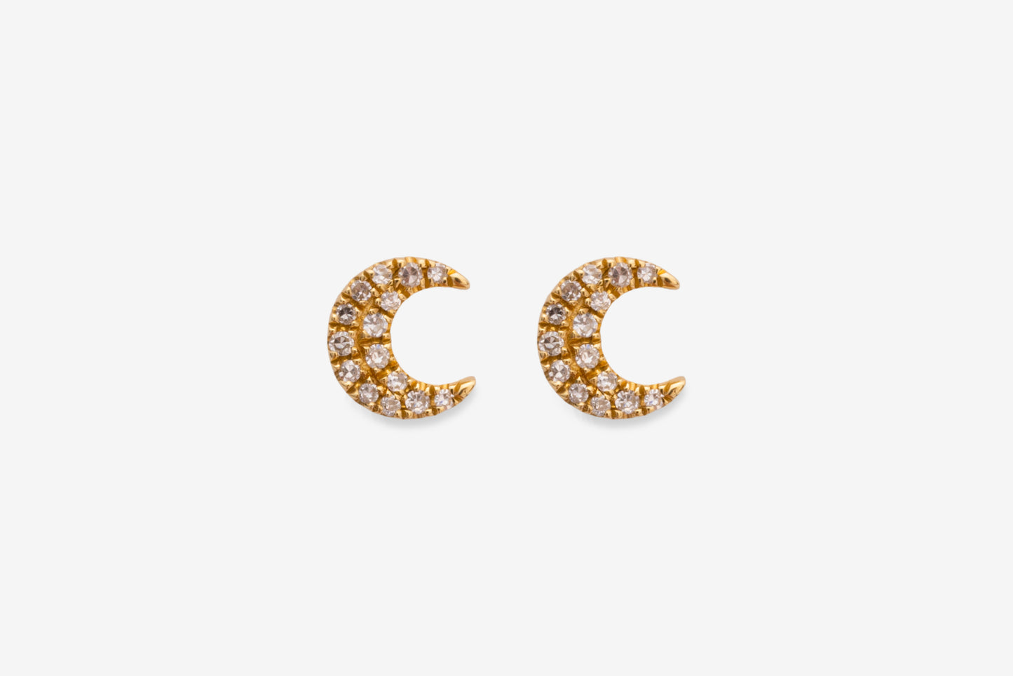 Diamond & Gold Crescent Moon Stud Earrings