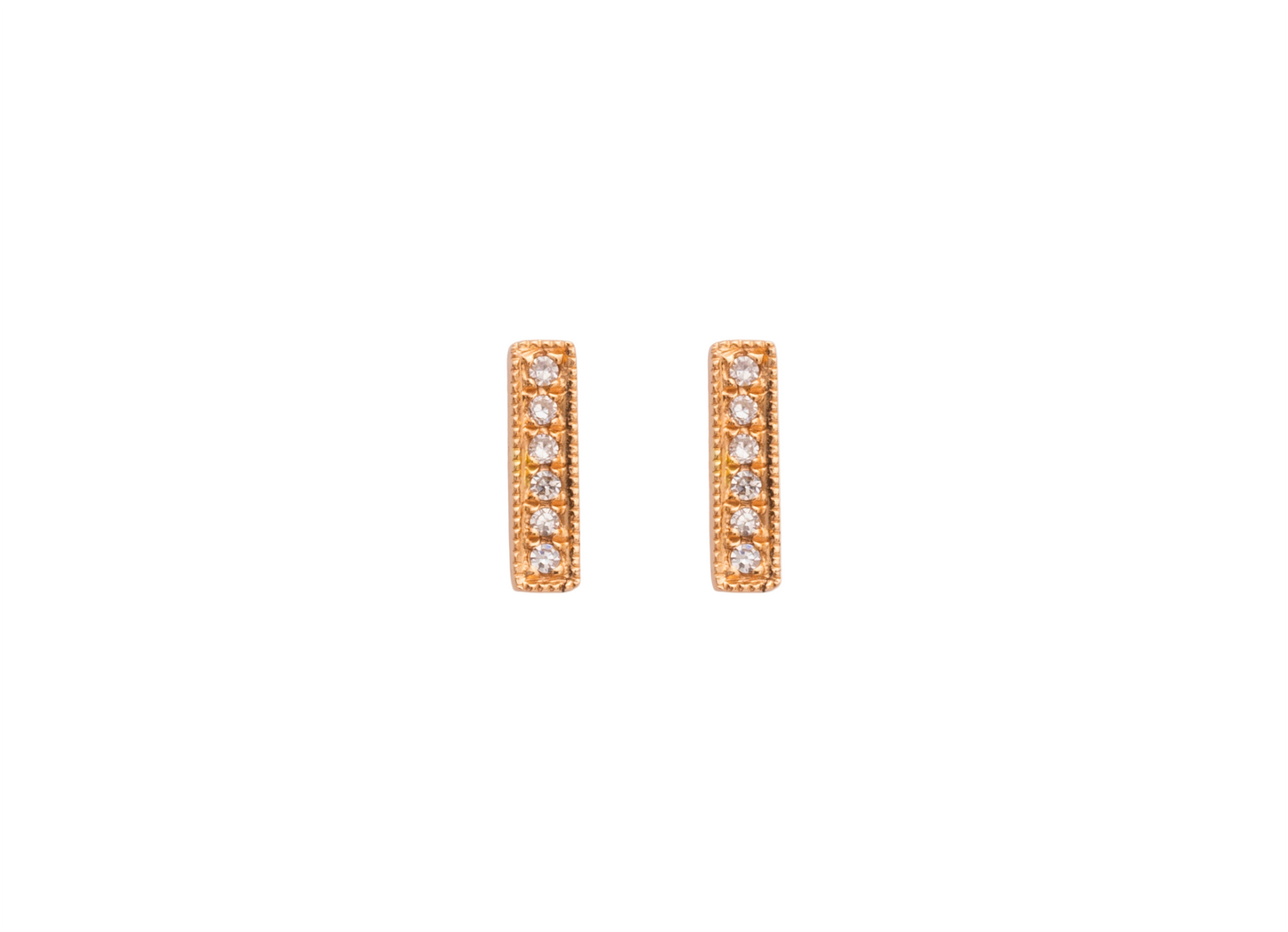 Diamond & Rose Gold Mini Pave Bar Stud Earrings