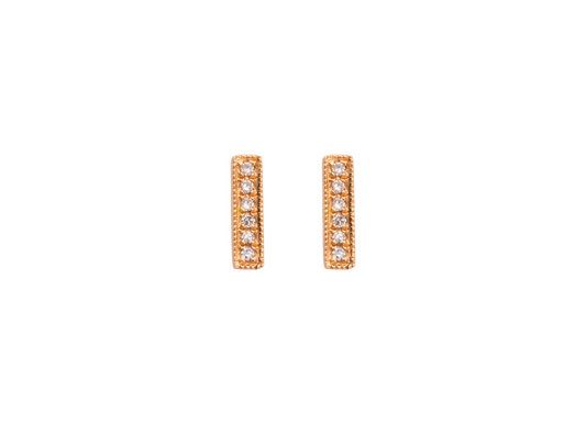 Diamond & Rose Gold Mini Pave Bar Stud Earrings
