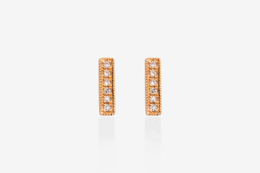 Diamond & Rose Gold Mini Pave Bar Stud Earrings