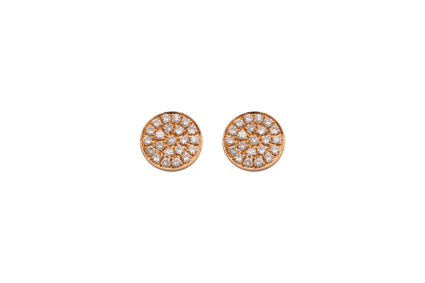 Diamond & Rose Gold Flat Circle Stud Earrings AC