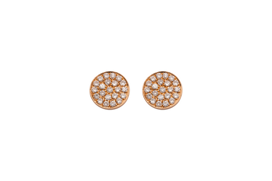 Diamond & Rose Gold Flat Circle Stud Earrings AC