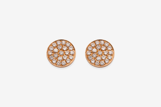 Diamond & Rose Gold Flat Circle Stud Earrings