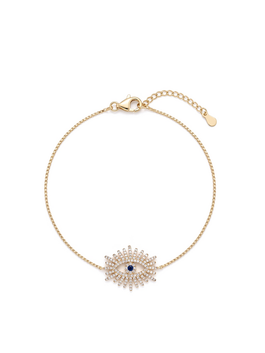 Diamond, Blue Sapphire & Gold Lashes Evil Eye Bracelet