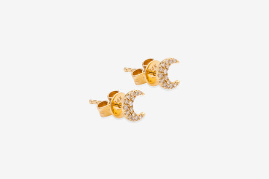 Diamond & Gold Crescent Moon Stud Earrings