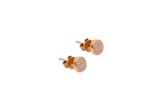 Diamond & Rose Gold Flat Circle Stud Earrings