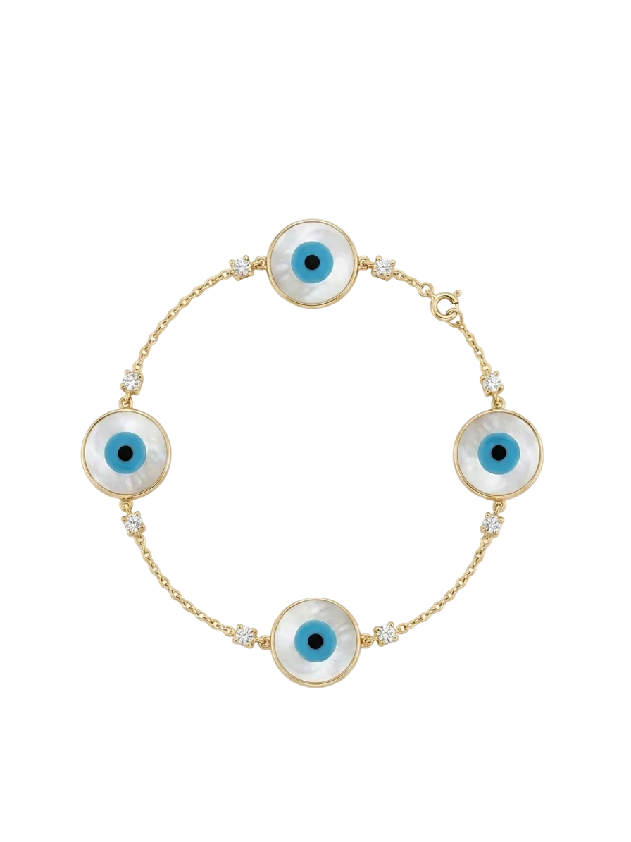 Diamond, Mother of Pearl & Gold Evil Eye Bracelet