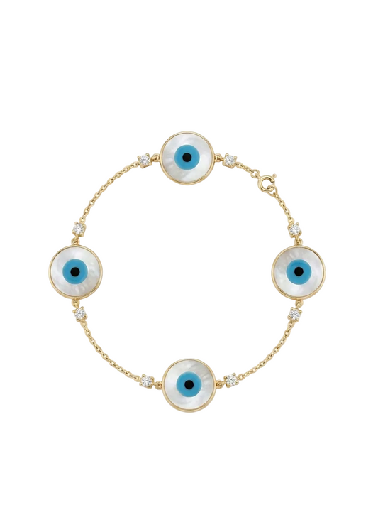 Diamond, Mother of Pearl & Gold Evil Eye Bracelet