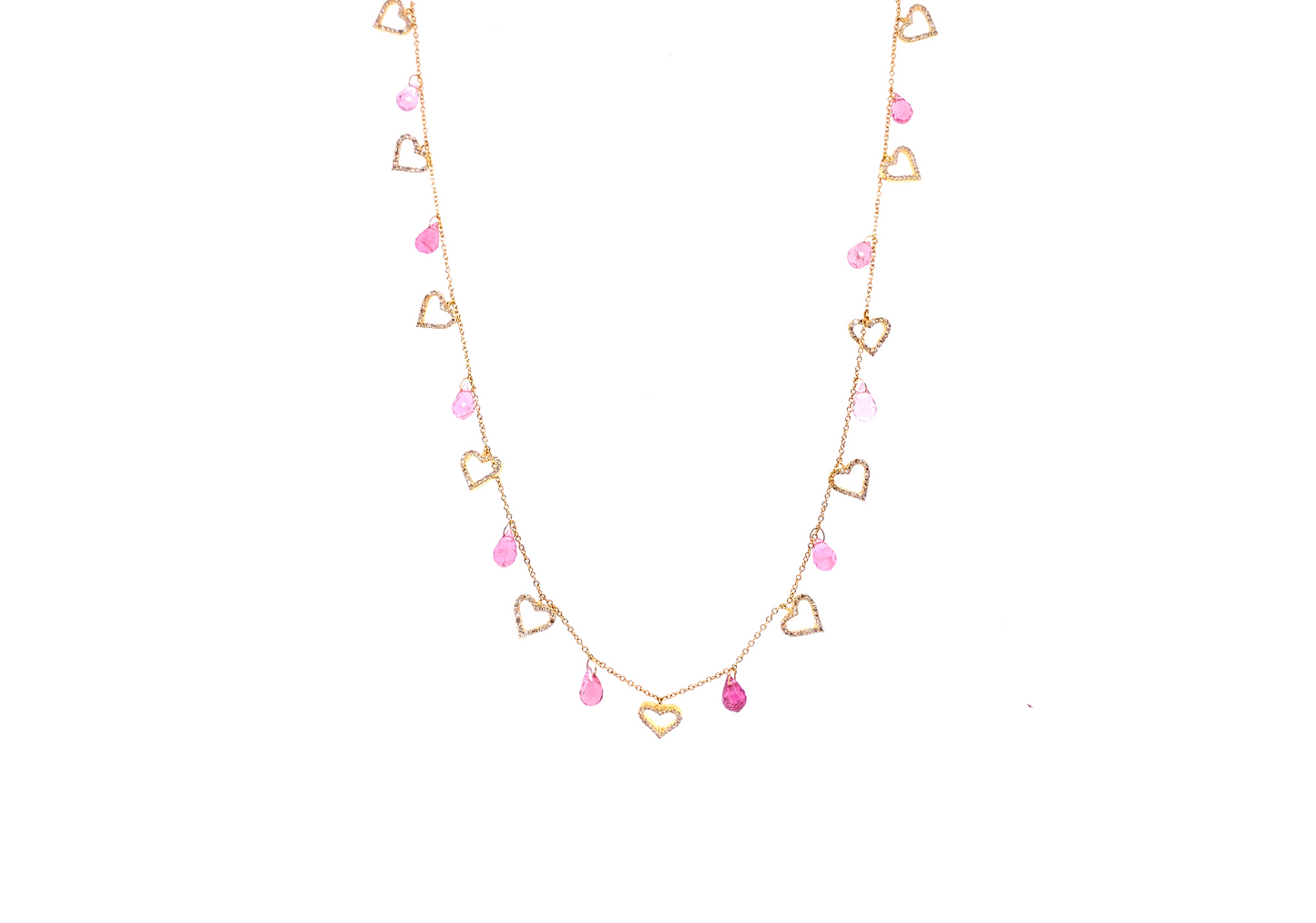 Pink Tourmaline, Diamond & Gold Heart Necklace