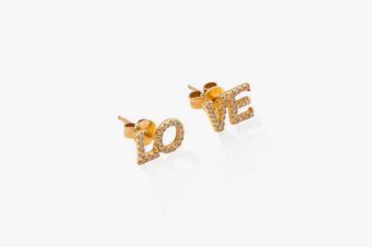 Diamond & Yellow Gold "LOVE" Stud Earrings