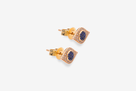 Diamond, Rose Gold & Blue Sapphire Evil Eye Stud Earrings