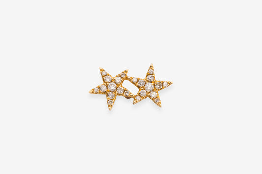 Diamond & Gold Double Star Stud Earrings