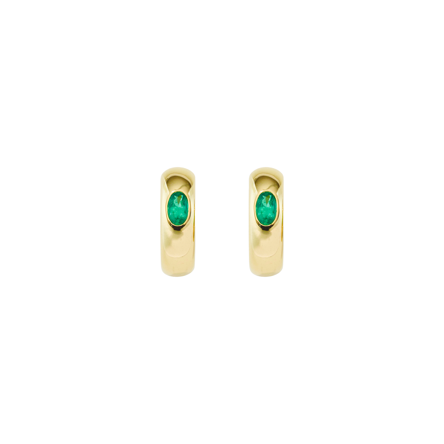 Gold & Emerald Huggie Earrings