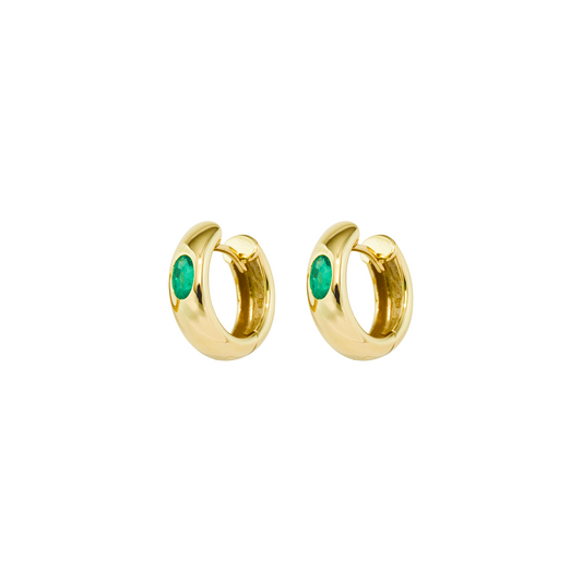Gold & Emerald Huggie Earrings