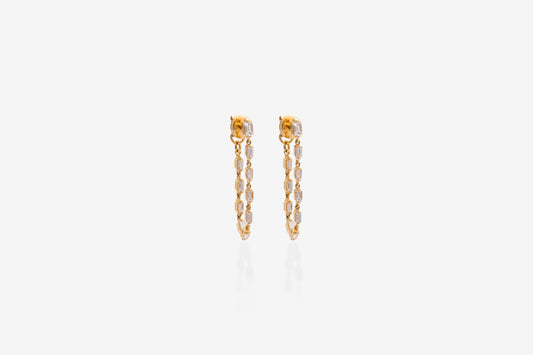 Diamond & Gold Chain Stud Earrings