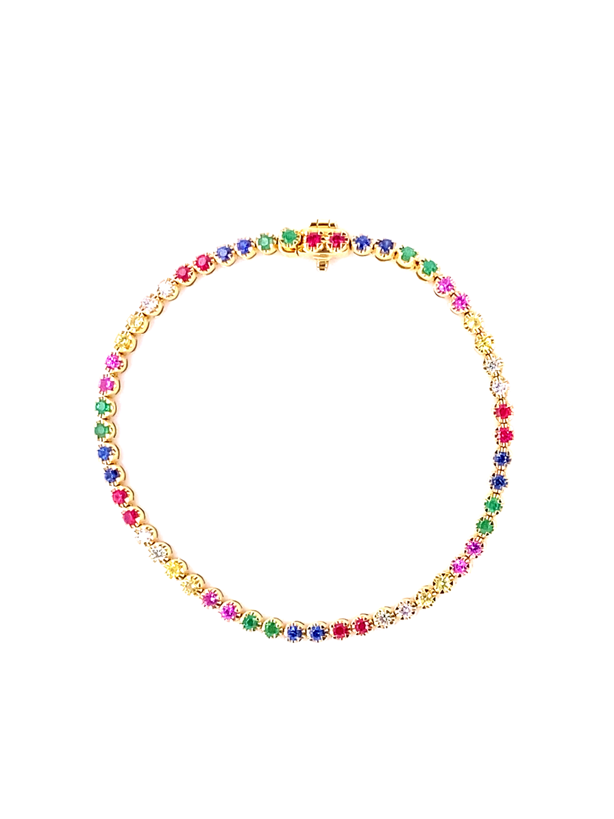Multi-Stone & Gold Tennis Bracelet