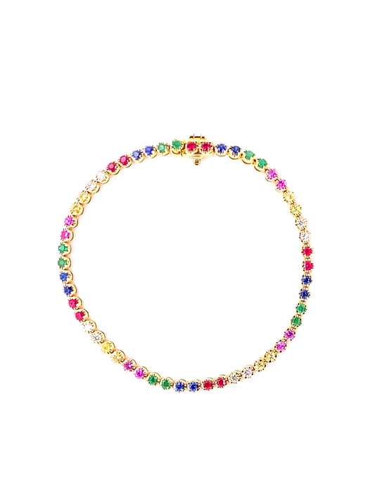 Multi-Stone & Gold Tennis Bracelet